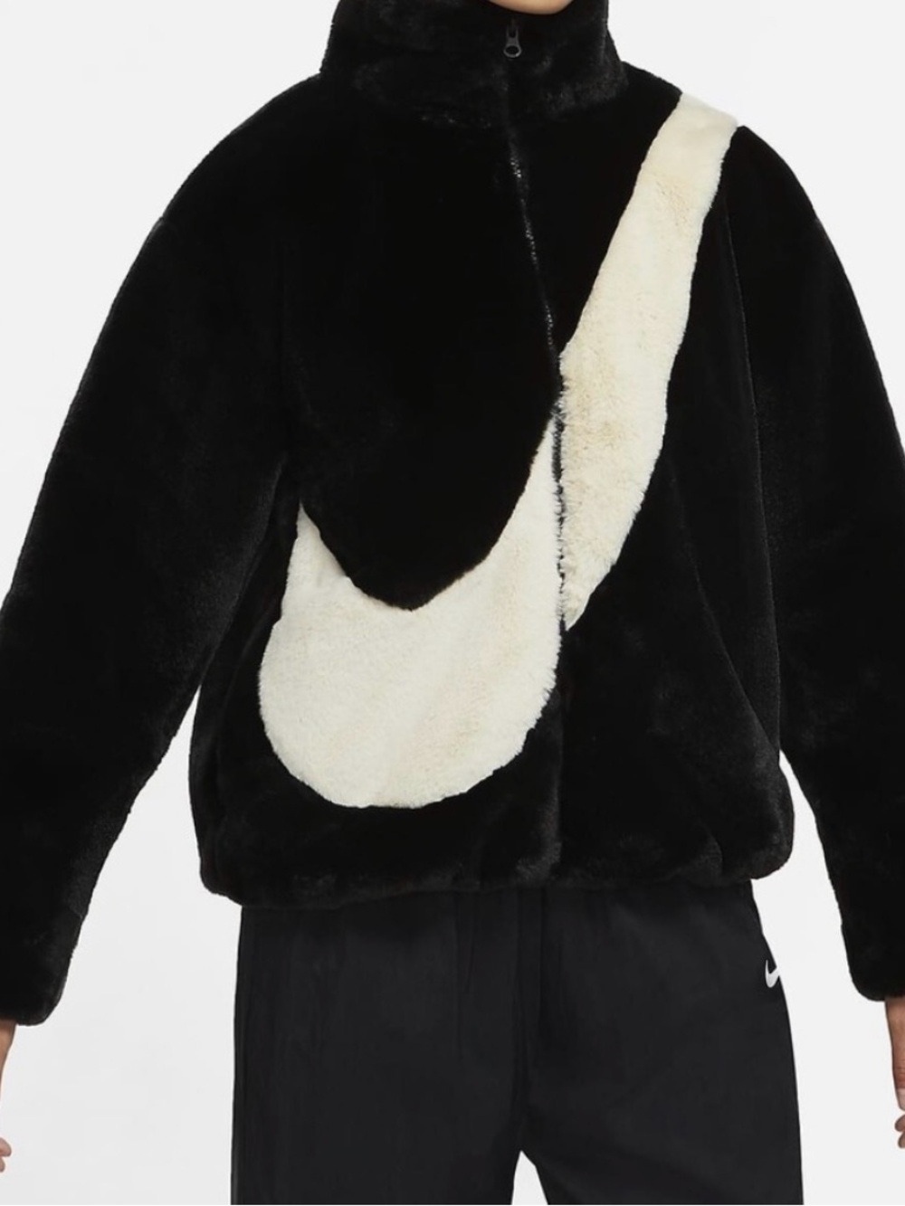 Nike Faux fur Jacket with Cream Swoosh Panel
